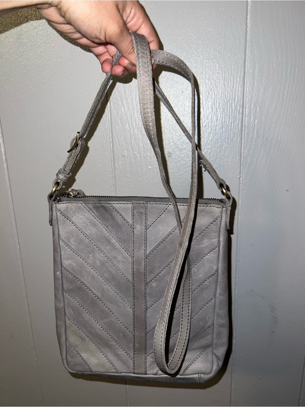 margot Gray Chevron-Stitched Leather Crossbody